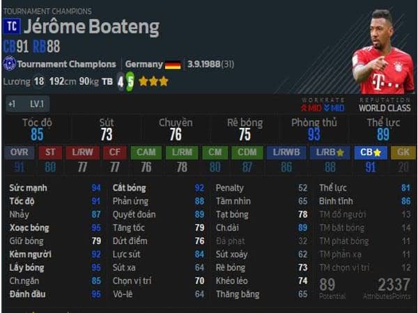Hậu vệ trung tâm hay nhất fifa online 3 Jerome Boateng