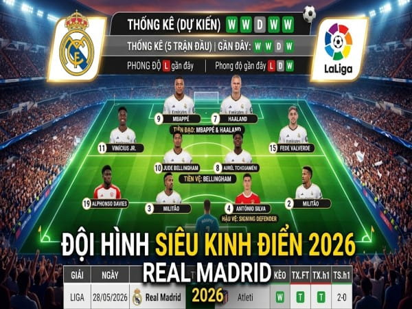 Đội hình Real Madrid 2026: Sơ đồ và giá trị đội hình